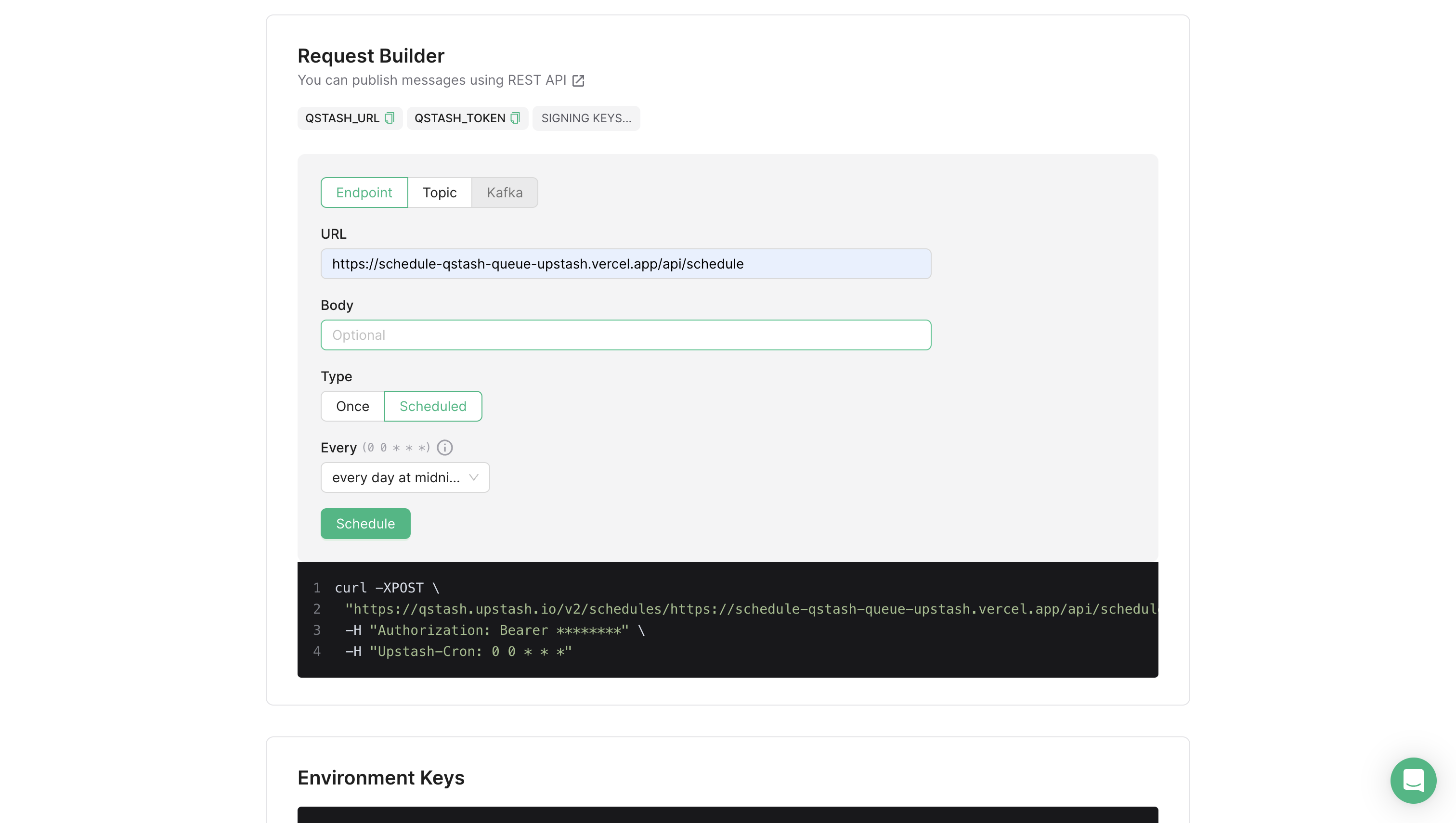 Upstash QStash API Schedule
